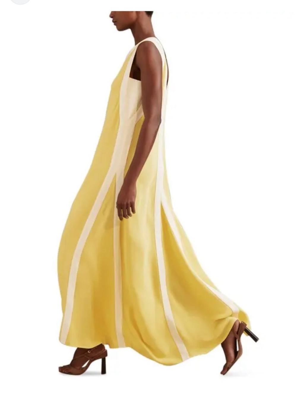 Reiss Yellow and Cream Panelled Maxi Dress